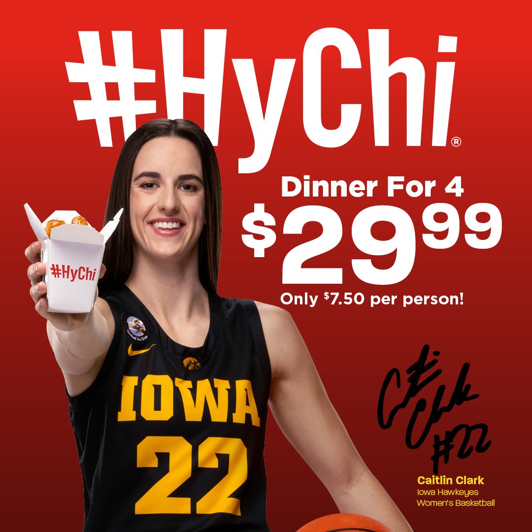 Caitlin Clark wants you and your family to celebrate Family Meal's Month with a Dinner for 4 at Hy-Chi!